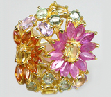 Роскошное кольцо из коллекции "Mia" с аметистами, цитринами и разноцветными сапфирами Серебро 925