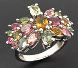 Прелестное кольцо с разноцветными турмалинами Серебро 925