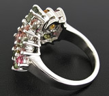 Прелестное кольцо с разноцветными турмалинами Серебро 925