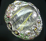 Превосходное кольцо с золотистым рутиловым кварцем, гранатами и цитринами Серебро 925