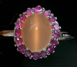 Кольцо с лунным камнем и пурпурными сапфирами Серебро 925