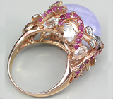 Кольцо с крупным кабошоном халцедона, топазами и сапфирами Серебро 925