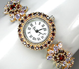 Часы с гранатами и танзанитами Серебро 925