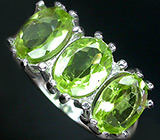 Стильное кольцо с яркими перидотами Серебро 925