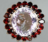 Роскошное кольцо с розовым аметистом и гранатами Серебро 925