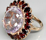Роскошное кольцо с розовым аметистом и гранатами Серебро 925