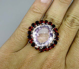 Роскошное кольцо с розовым аметистом и гранатами Серебро 925