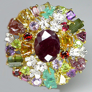 Потрясающее КРУПНОЕ кольцо с самоцветами! Ручная работа