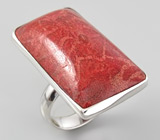 Кольцо с крупным кораллом Серебро 925