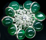 Оригинальное кольцо с зелеными агатами Серебро 925