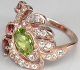 Изысканное кольцо с перидотом, гранатами и топазами Серебро 925