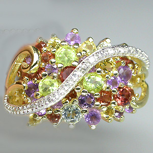 Праздничное кольцо из коллекции "Mia" с аметистами, гранатами, перидотами и цитринами