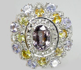 Кольцо со шпинелью, танзанитами и желтыми сапфирами Серебро 925