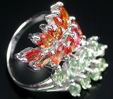 Великолепное кольцо с оранжевыми и зелеными сапфирами Серебро 925