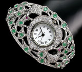 Филигранные часы-браслет с изумрудами Серебро 925