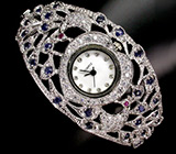Филигранные часы-браслет с сапфирами Серебро 925