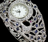 Филигранные часы-браслет с сапфирами Серебро 925