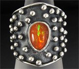 Черненое серебряное кольцо с мексиканским огненным опалом Серебро 925
