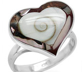 Кольцо "Сердце" с раковиной SHIVA и тигровой раковиной Серебро 925