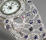 Филигранные часы-браслет с сапфирами Серебро 925
