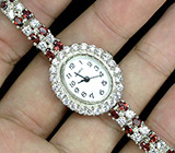 Часы на гранатовом браслете Серебро 925