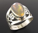 Серебряное кольцо с крупным мексиканским кристаллическим опалом