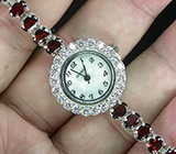 Часы на гранатовом браслете Серебро 925