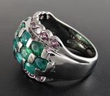 Эффектное кольцо с зелеными агатами и родолитами Серебро 925