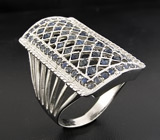 Крупное кольцо с синими сапфирами Серебро 925