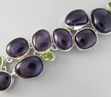Браслет со сливовыми аметистами и перидотами Серебро 925
