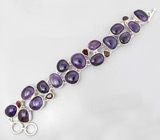 Браслет со сливовыми аметистами и гранатами Серебро 925
