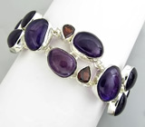 Браслет со сливовыми аметистами и гранатами Серебро 925