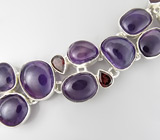 Браслет со сливовыми аметистами и гранатами Серебро 925