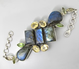 Браслет с лабрадоритами, цитринами и перидотами Серебро 925