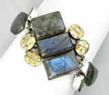 Браслет с лабрадоритами, цитринами и перидотами Серебро 925