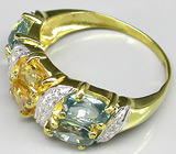 Элегантное кольцо с цитринами и цирконами Серебро 925