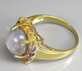 Кольцо со звездчатым, золотистыми сапфирами, и аметистами Серебро 925