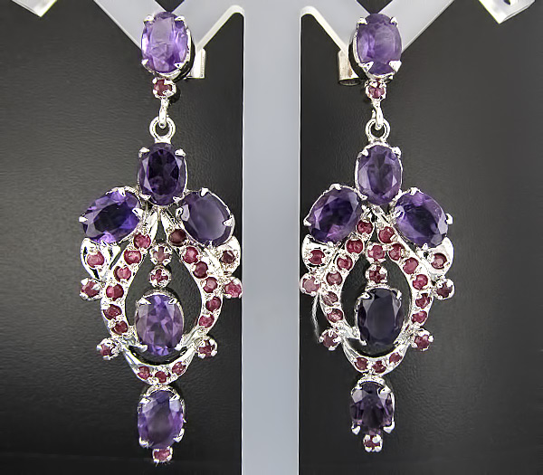 Серьги из коллекции "Multistone" с аметистами и сапфирами