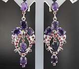 Серьги из коллекции "Multistone" с аметистами и сапфирами Серебро 925