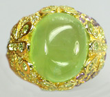 Превосходное кольцо с яблочным пренитом, аметистами, перидотами и топазами Серебро 925