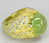 Превосходное кольцо с яблочным пренитом, аметистами, перидотами и топазами Серебро 925