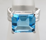 Высокое кольцо с голубым топазом авторской огранки Серебро 925
