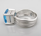 Высокое кольцо с голубым топазом авторской огранки Серебро 925