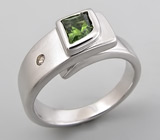 Кольцо с зеленым турмалином и бриллиантом Серебро 925