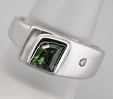Кольцо с зеленым турмалином и бриллиантом Серебро 925