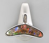 Кулон с многоцветным болдер опалом и бриллиантами Серебро 925