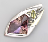 Кулон с крупным аметрином авторской огранки, лимонным цитрином и бриллиантом