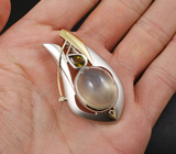 Кулон с крупным кабошоном лунного камня, турмалином и бриллиантами Серебро 925