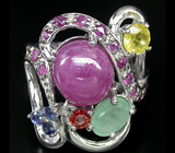 Кольцо с разноцветными сапфирами и изумрудом Серебро 925