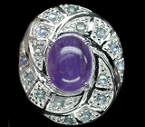 Кольцо со сливовым аметистом и голубыми сапфирами Серебро 925